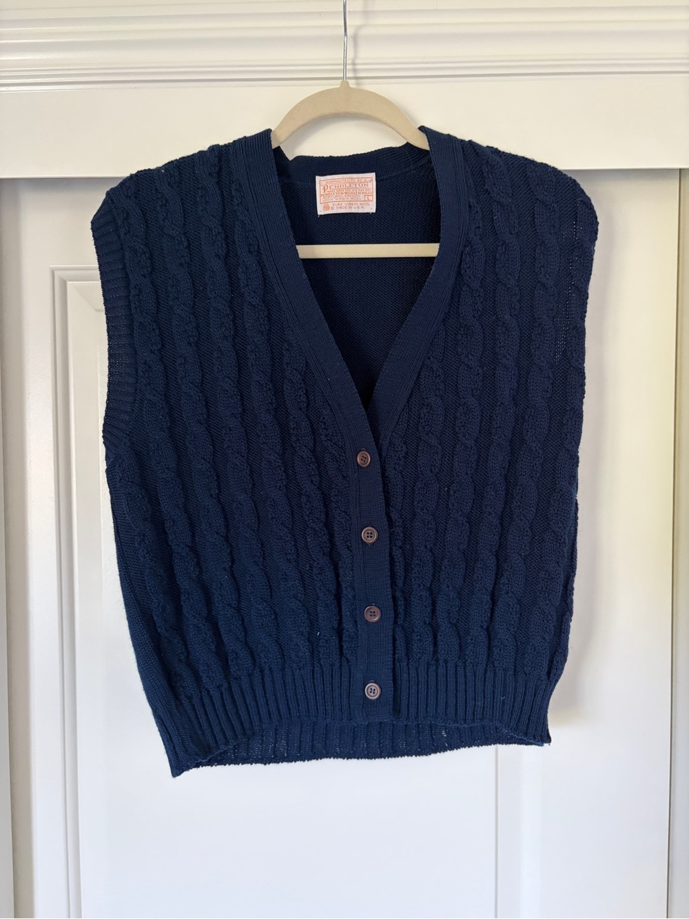 Vintage Pendleton 100% Wool Navy Cable-Knit Sweater Vest